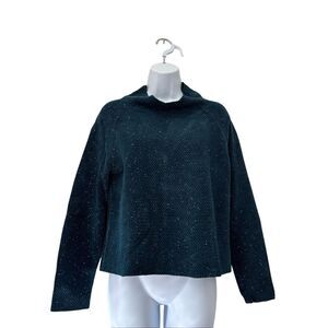 Eileen Fisher Organic Cotton Dark Green Knit Turtleneck Sweater Size XXS